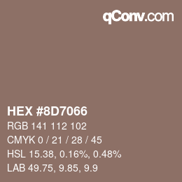 颜色代码: HEX #8D7066 | qconv.com