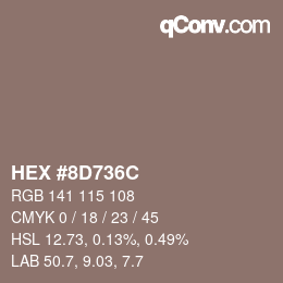 Color code: HEX #8D736C | qconv.com