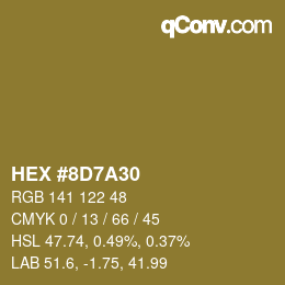 颜色代码: HEX #8D7A30 | qconv.com