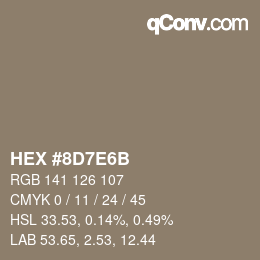 Color code: HEX #8D7E6B | qconv.com