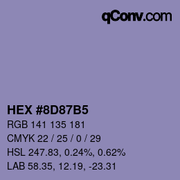 颜色代码: HEX #8D87B5 | qconv.com