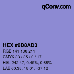 Color code: HEX #8D8AD3 | qconv.com
