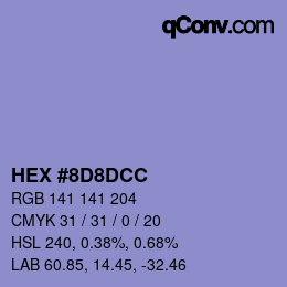 Color code: HEX #8D8DCC | qconv.com