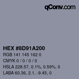 カラーコード: HEX #8D91A200 | qconv.com