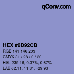 Color code: HEX #8D92CB | qconv.com