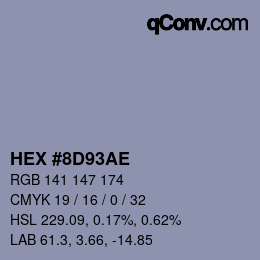 Color code: HEX #8D93AE | qconv.com