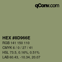Color code: HEX #8D966E | qconv.com