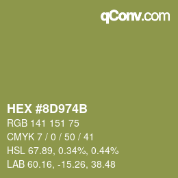 Color code: HEX #8D974B | qconv.com