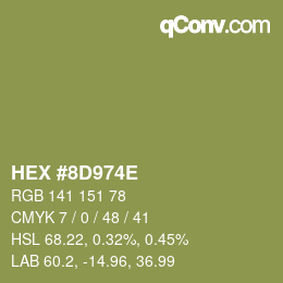 Color code: HEX #8D974E | qconv.com