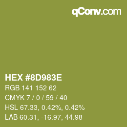 Color code: HEX #8D983E | qconv.com