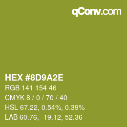 Color code: HEX #8D9A2E | qconv.com