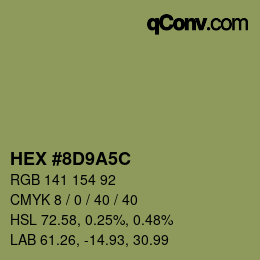 Color code: HEX #8D9A5C | qconv.com