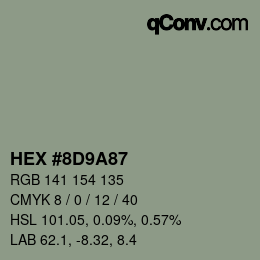 Color code: HEX #8D9A87 | qconv.com