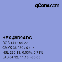 カラーコード: HEX #8D9ADC | qconv.com