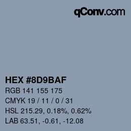 Color code: HEX #8D9BAF | qconv.com