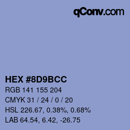Color code: HEX #8D9BCC | qconv.com