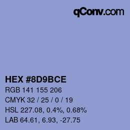 Color code: HEX #8D9BCE | qconv.com