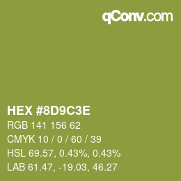 Code couleur: HEX #8D9C3E | qconv.com