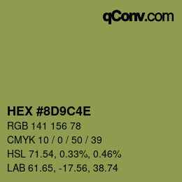 Color code: HEX #8D9C4E | qconv.com