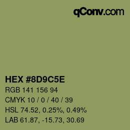 Color code: HEX #8D9C5E | qconv.com