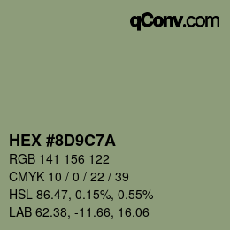 Color code: HEX #8D9C7A | qconv.com