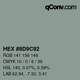 Color code: HEX #8D9C92 | qconv.com