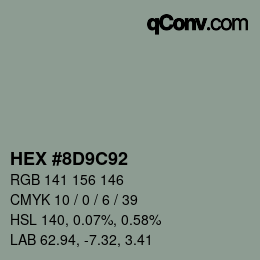Code couleur: HEX #8D9C92 | qconv.com
