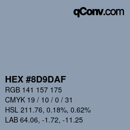 Farbcode: HEX #8D9DAF | qconv.com