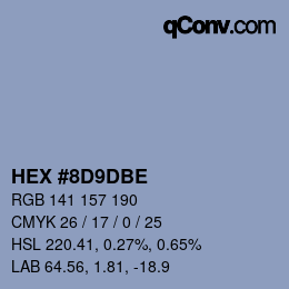 Color code: HEX #8D9DBE | qconv.com