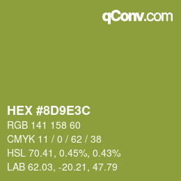Color code: HEX #8D9E3C | qconv.com