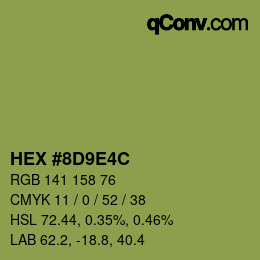 Color code: HEX #8D9E4C | qconv.com