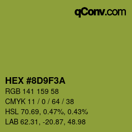 Color code: HEX #8D9F3A | qconv.com
