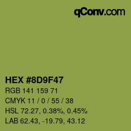 Color code: HEX #8D9F47 | qconv.com