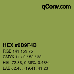 Color code: HEX #8D9F4B | qconv.com