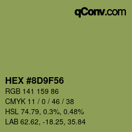 Color code: HEX #8D9F56 | qconv.com