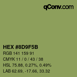 Color code: HEX #8D9F5B | qconv.com