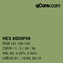 Code couleur: HEX #8D9F69 | qconv.com