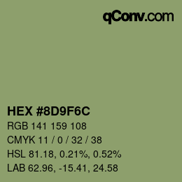 Color code: HEX #8D9F6C | qconv.com