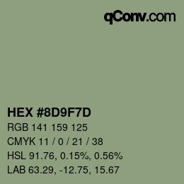 Color code: HEX #8D9F7D | qconv.com