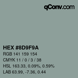 Color code: HEX #8D9F9A | qconv.com