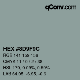 Color code: HEX #8D9F9C | qconv.com