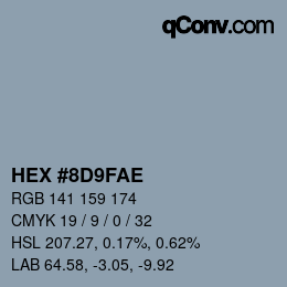Color code: HEX #8D9FAE | qconv.com