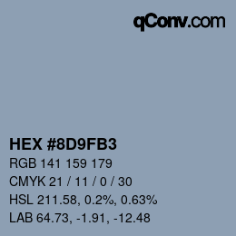 カラーコード: HEX #8D9FB3 | qconv.com
