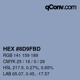 Color code: HEX #8D9FBD | qconv.com