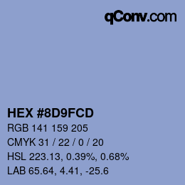 Color code: HEX #8D9FCD | qconv.com