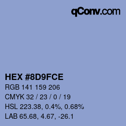 Color code: HEX #8D9FCE | qconv.com