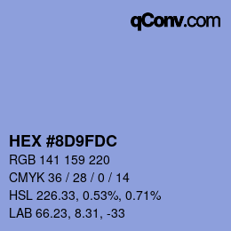 Color code: HEX #8D9FDC | qconv.com