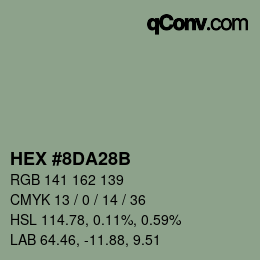 Color code: HEX #8DA28B | qconv.com