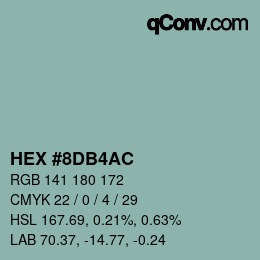 颜色代码: HEX #8DB4AC | qconv.com