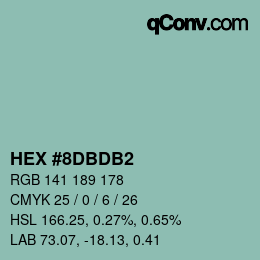 カラーコード: HEX #8DBDB2 | qconv.com